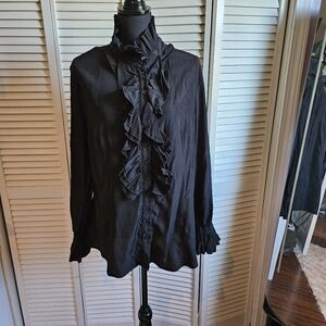 Black Ruffle Blouse - XL